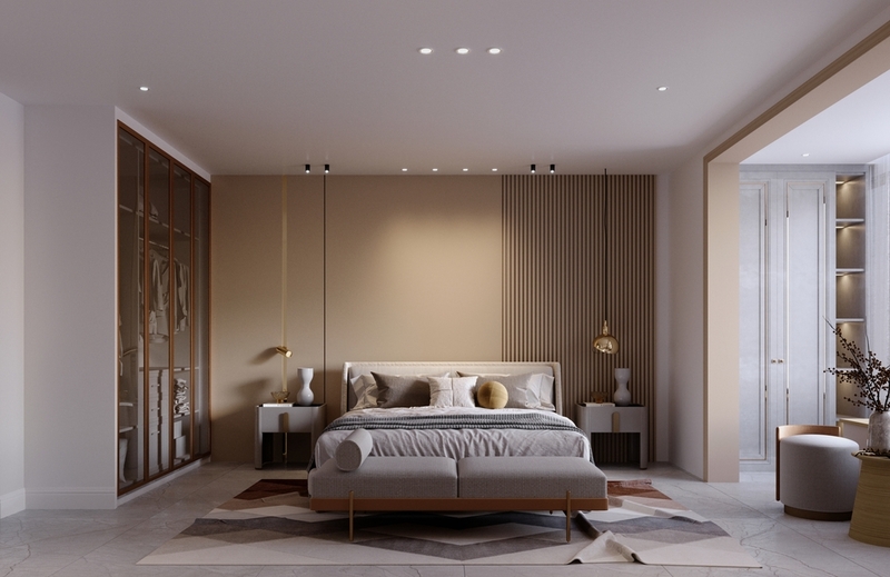 Camera da letto moderna, bellezza e relax