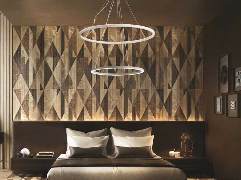 Lampadario camera da letto, idee essenziali e geometriche
